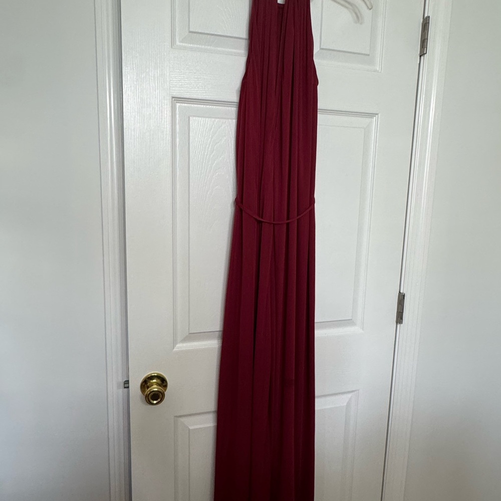 Azazie Burgundy Halter Maxi Dress